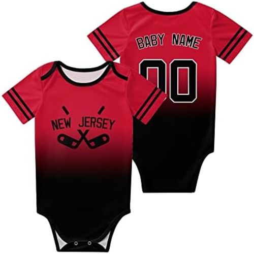 Custom Newborn Clothes,Baby Short Sleeve Ice Hockey Clothes,City Gradient?Bodysuit,Personalized Baby Name Number