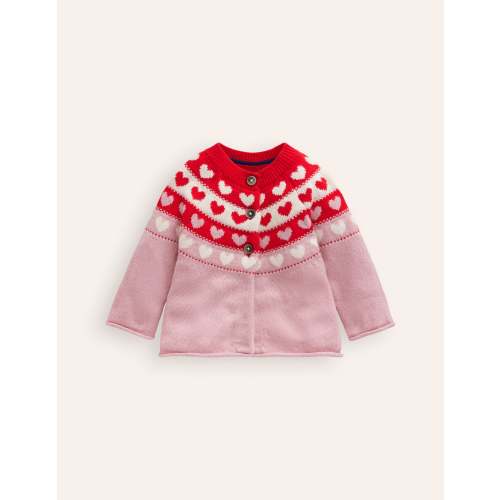Edie Fair Isle Cardigan-Almond Pink Hearts