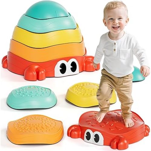Lehoo Castle Stepping Stones for Kids, Non-Slip Toddler Stepping Stones, Crab Toddler Outdoor Toys, Balance Stones Sensory Toys for Toddlers 18 Months+, Obstacle Course for Kids