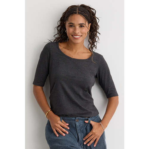 Womens Organic Elbow Sleeve Scoop Neck Tee - Fair Indigo