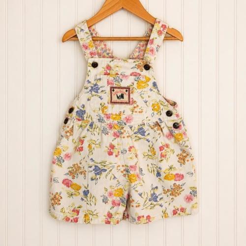 Vintage Little Arizona Floral Denim Shortalls | 90s Cottagecore Kids Cotton Overalls