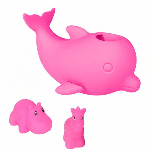 DUNCHATY Baby Bathtub Faucet Cover, Bathtub Faucet Baby Shower Protection Cover, Baby Bath Spout Cover, Soft Silicone Bathtub Faucet Safety Toys for Kids with 2 Small Toys, Universal Fit, Pink