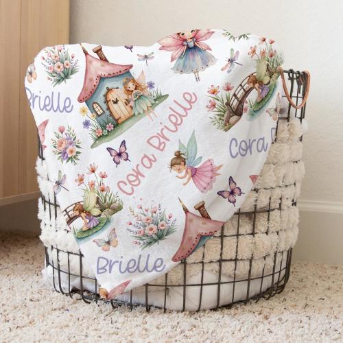 PERSONALIZED BABY GIRL Blanket, Baby Girl Name Blanket, Fairy Baby Blanket, Toddler Girl Custom Blanket Fairies, Fairy Garden Blanket Gift
