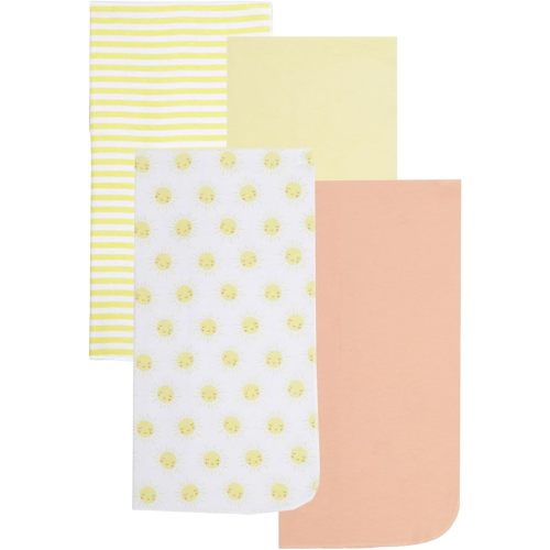 EVERYDAY KIDS 4 Pack of Soft Flannel Receiving Baby Blanket Set for Girls and Boys; Yellow and Gray Baby Swaddle Blankets with Bumble Bee and Honeycomb Designs for Newborn Baby Girl or Boy Nursery