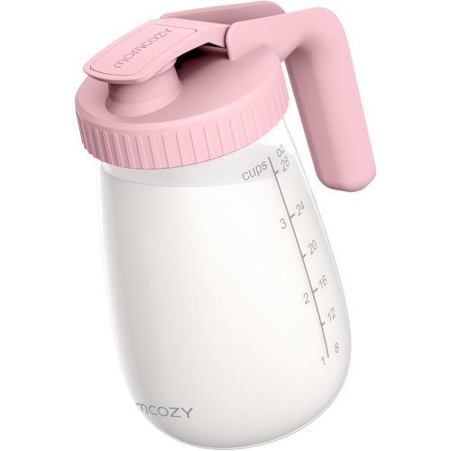 Momcozy Breast Milk Pitcher, Resistant to Heat and Cold Abrupt Temp Swings, No Leak Glass Breast Milk Fridge Storage Container with Wide Mouth, Fast Baby Formula Maker, Breastfeeding Essentials, Pink