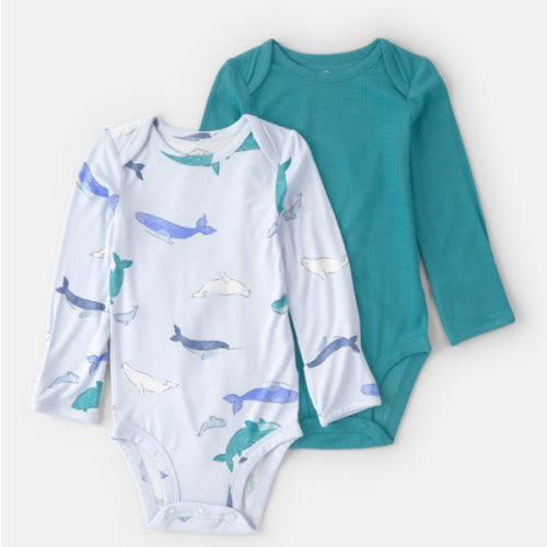 Baby 2-Pack Whale PurelySoft Long-Sleeve Multipack Bodysuits - Blue | Carter's