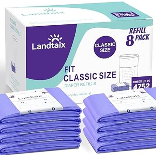 Refills Compatible with Dekor Classic Diaper Pail Refills | 8 Count for 4752 Diapers(Extra 20% Lengths) Diaper Pail Bags with Extra 30% Thickness Powerful Odor Eliminate Lavender Scent for Baby/Adult