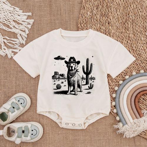 Vintage Dog Baby Romper, Golden Retriever Baby Outfit, UFO Western Baby Clothes, Cowboy Dog Baby Bodysuit, Golden Retriever Baby Gift
