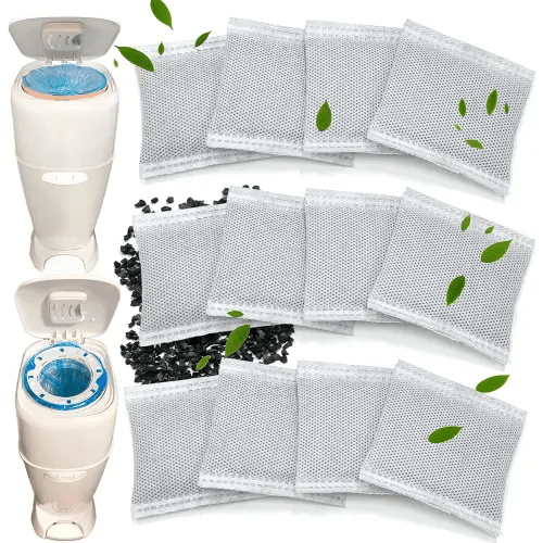 NewKe 12 Pack Diaper Pail Deodorizer Refill, Activated Charcoal Filters for Diaper Genie Complete and Expressions Pail, Odor Eliminator, Activated Carbon Filter Refill, Keep Nursery Fresh