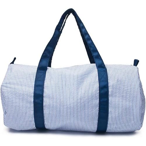 Kids Duffle Travel Bag, Seersucker Overnight Weekender Carry on Bag for Toddler Boys Girls, Lightweight Small Personal Items Bags (Navy)