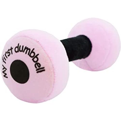 June Garden 6" My First Dumbbell - Plush Baby Rattle Toy - Safe Soft Barbell Workout Toy for Infants Boys and Girls - Pink