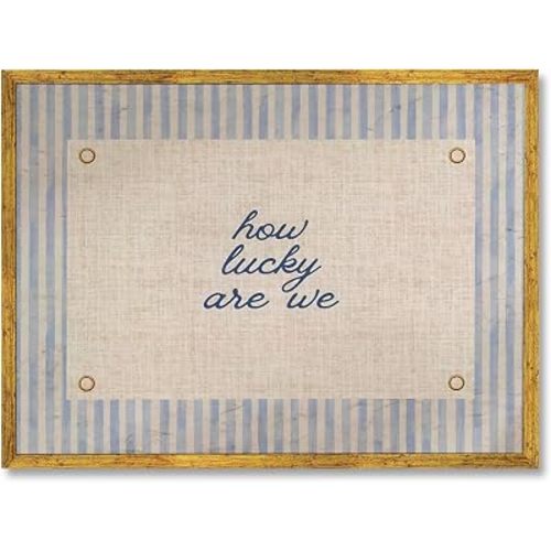 EQUEEN Golden Frame Blue Positive Wall Art How Lucky Are We Poster Trendy Aesthetic Home Wall Decor Typography Canvas Print Vintage Aesthetic for Dorm Bedroom 12x16inch