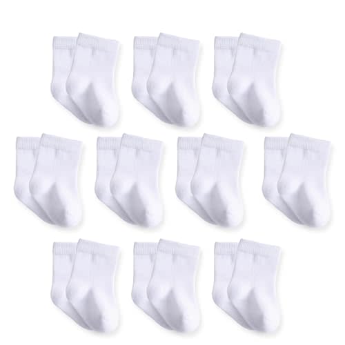 Nurtursoft Baby Crew Socks, Cotton Rich Newborn Fit 03/36/612 Months, Black White Gray 10 Pack for Girls & Boys