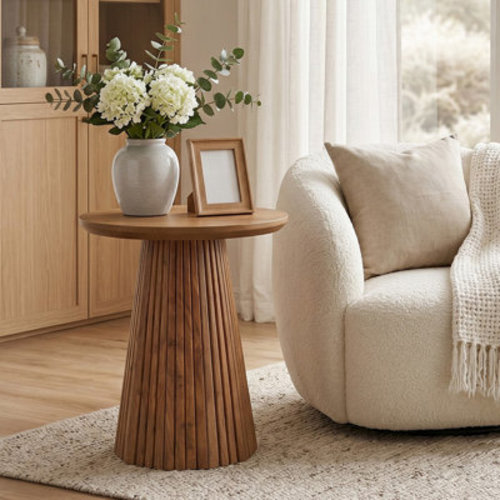 Ophelia & Co. Small Round Solid Wood End Table, Farmhouse Side Table for Living Room, Bedroom & Reviews | Wayfair