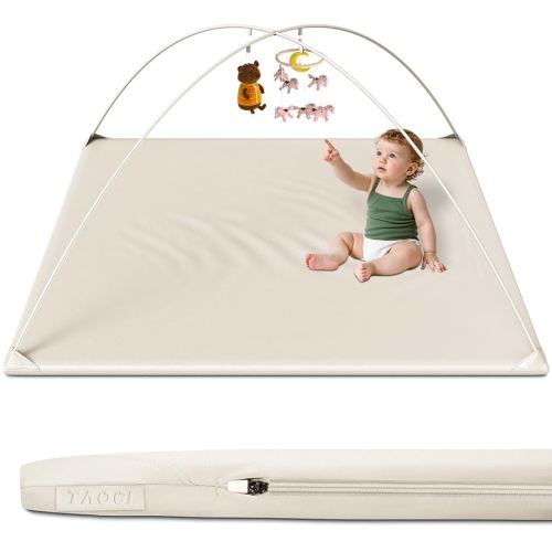 Baby Play Mat for 50x50 Playpen, 2-in-1 Convertible Baby Floor Play Mat with Toy Bar Poles, 1.2" Thick Sponge, Waterproof Double-Sided PU Leather, Play Mat for Babies 0-6 Months, Baby Gyms Mat