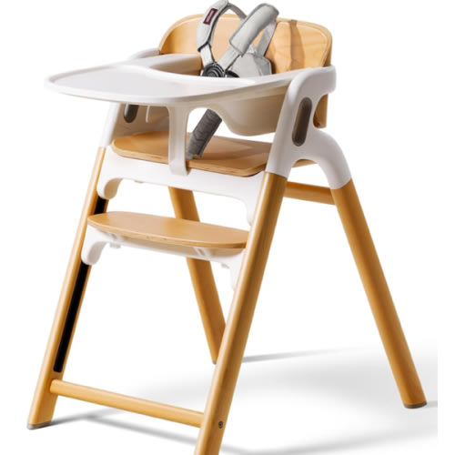 Momcozy DinerPal Wooden High Chair for Babies, Toddlers & Adults Up to 308 Lbs, Convertible Baby Highchair with Food-Grade Tray, Dishwasher-Safe, Adjustable & Ergonomic, Natural Wood