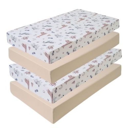 4-Pack Crib & Toddler Bed Sheets for Baby Girls and Boys, Fitted Mattress Sheets by Sweet Home Collection® - Zoo Animals