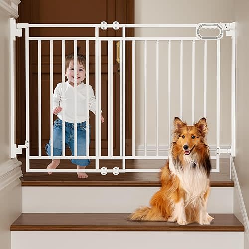 Grownsy Baby Gate for Stairs- No Bottom Bar, 29.8” to 43.5” for Child and Pet, Dog Gate with Auto-Close & One-Hand Operation, Hardware-Mounted (Drill Needed) Installation for Doorways and Indoor Use