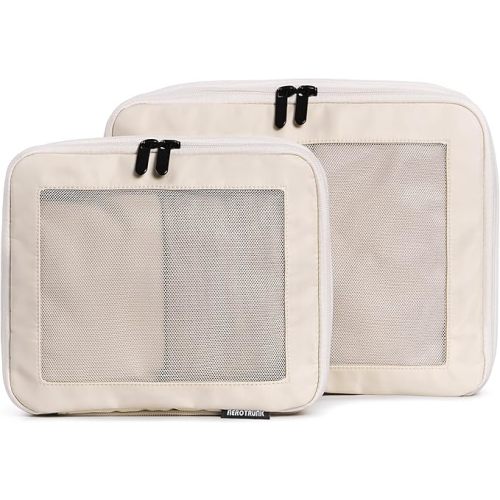 Aerotrunk Compression Packing Cubes for Travel - Luggage Organizer Bags - Double Zipper Packing Cubes for Suitcases (6-Pack, Beige)