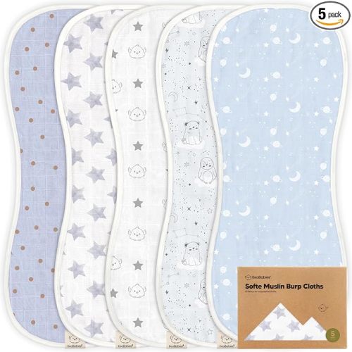 5-Pack Muslin Burp Cloths Baby Boy, Girl - Very Absorbent Baby Burp Cloth Rags, 8-Layers Viscose Derived from Bamboo Cotton Muslin Towel, Super Soft Spit Up Rags, No Shrink Washcloths (Constellation)