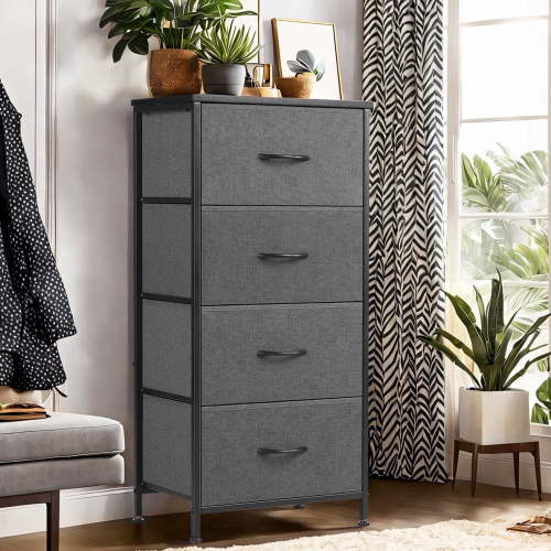 Simenmax 4 Storage Dresser for Bedroom, Wide Fabric Closet Chests Organizer Tower Furniture, Gray