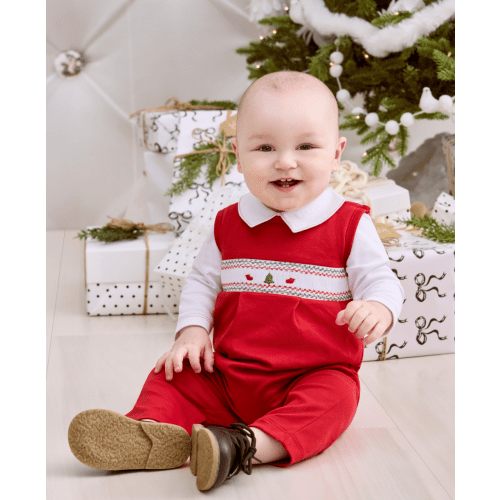 CLB Holiday Medley 25 Christmas Tree Hand Smocked Overall Set