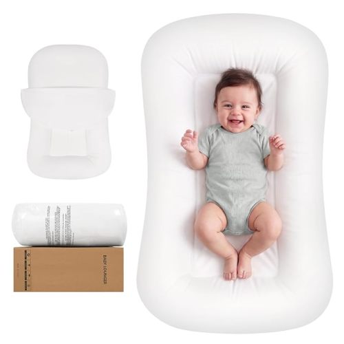 Baby Lounger, Infant Nest for Newborn Supervised Awake Use (White)