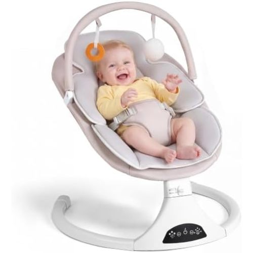 Electric Baby Swing with Remote Control,5 Speeds&Portable&Cozy(0-6M,Beige)