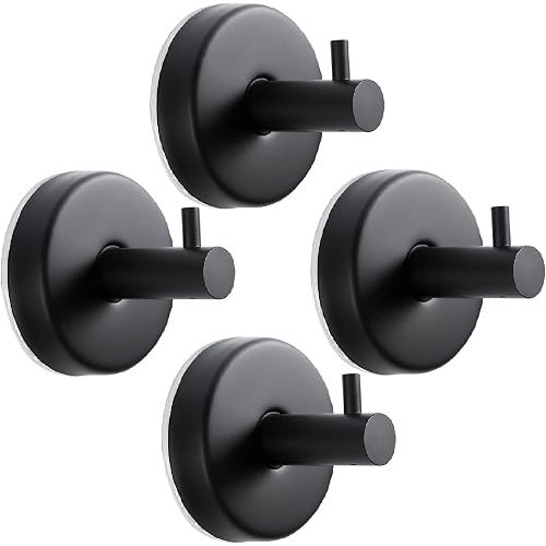 Suction Cup Hooks for Shower, 4 Pack Black Stainless Steel Suction Hooks