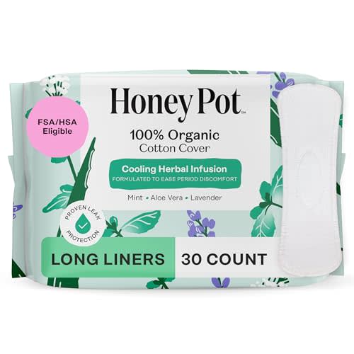 The Honey Pot Company - Herbal Long Panty Liners for Women - Infused w/Essential Oils for Cooling Effect & Organic Cotton Cover - Feminine Care - 30 ct