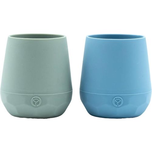 WeeSprout Silicone Baby Training Cups - Set of 2 Soft Silicone Cups - 2 oz Open Cup for Baby 6+ Months - Non-Slip Grip, Weighted Base - Gentle on Gums & Teeth (Matte Blue & Matte Green)