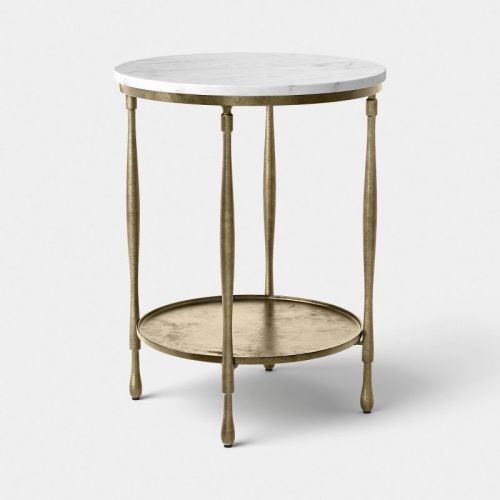 Cast Metal and Carrara White Marble Side Table Antique Brass Finish - Fully Assembled