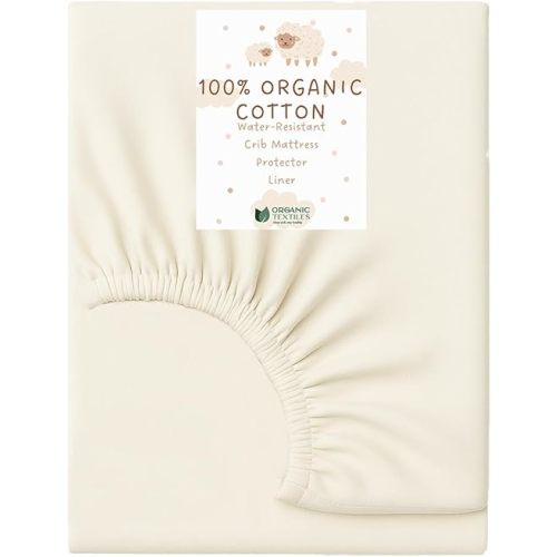 Organic Cotton Crib Mattress Protector (Water-Resistant) - Breathable Fitted Liner Pad, GOTS-Certified, Hypoallergenic, Made in USA - Bassinet 30"x15" - Pack of 1