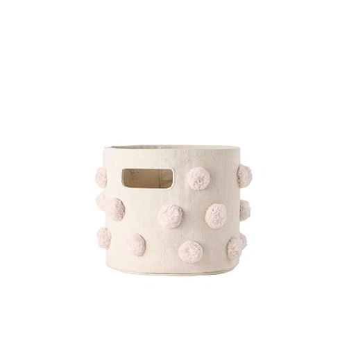 Pehr Pom Pom Basket, Mini (Blush) | 100% Cotton Canvas Storage for Nursery, Playroom & Home | Decorative Organizer | 8”D x 7”H