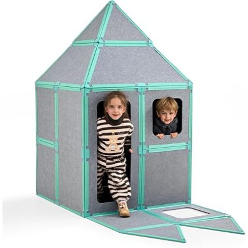 Deluxe Magnetic Fort Building Panels Kit – 24-Piece Giant Modular Playhouse Set with Rectangle & Trapezoid Panels – Premium STEM Creative Indoor Construction Toy for Kids Ages 3+