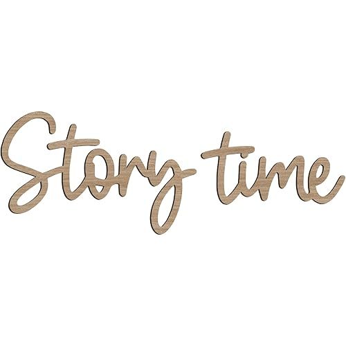 JarThenaAMCS Story Time Wooden Sign Story Telling Reading Corner Sign Rustic Nursery Wall Decor for Kids Bedroom Bookshelf Home Decor Birthday DIY Crafts Baby Gift