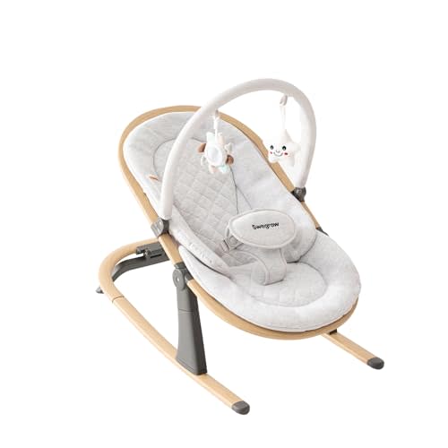 Swegrow 2-in-1 Baby Bouncer, Portable Newborn Bouncer Seat with 3 Adjustable Heights, Rocker and Stationary Options, Infant Rocker Chair with Hanging Toys (White)
