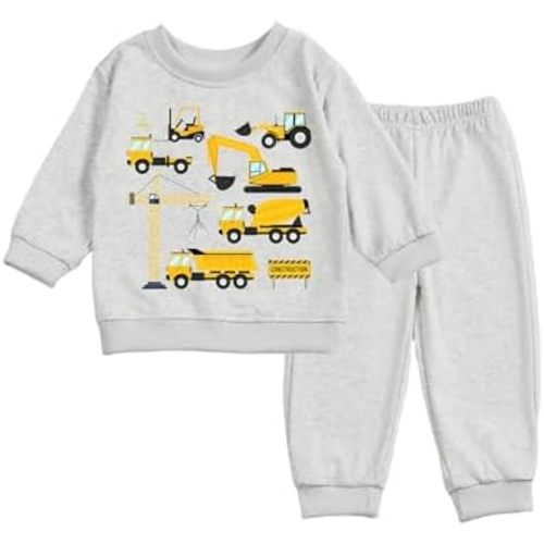 Toddler Baby Construction Vehicle Long Sleeve Sweatshirt Top Jogger Pants Set Cute Fall Winter Clothes Set