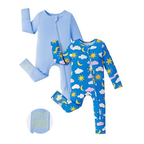 PATPAT Baby Footie Romper with Mittens for Boy and Girl, Anti-Slip & 2-Way Zipper, Long Sleeve, Viscose from Bamboo, Outfit