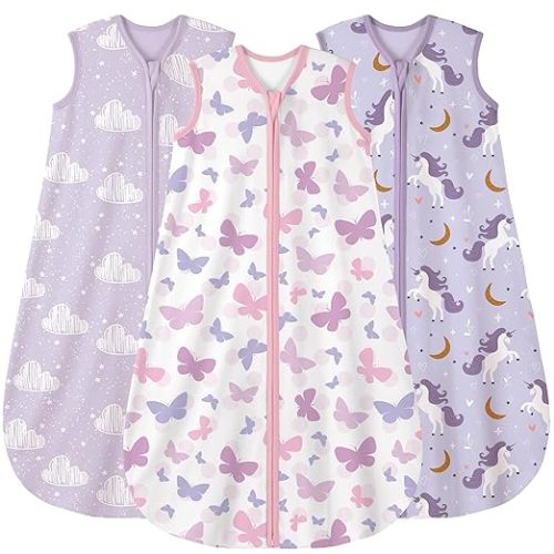 Yoofoss Baby Sleep Sack 0-6 Months Wearable Blanket for Babies 100% Organic Cotton 2-Way Zipper TOG 0.5 Toddler Sleeping Sack 3 Pack, Comfy Lightweight Sleep Sacks