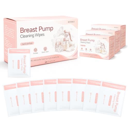 Breast Pump Cleaning Wipes, Travel Quick Clean Pump Part Wipes 120 Count | Travel Size Portable Pump Cleaner, Disposable Convenient Pumping Essentials Individually Wrapped Breastfeeding Supplies