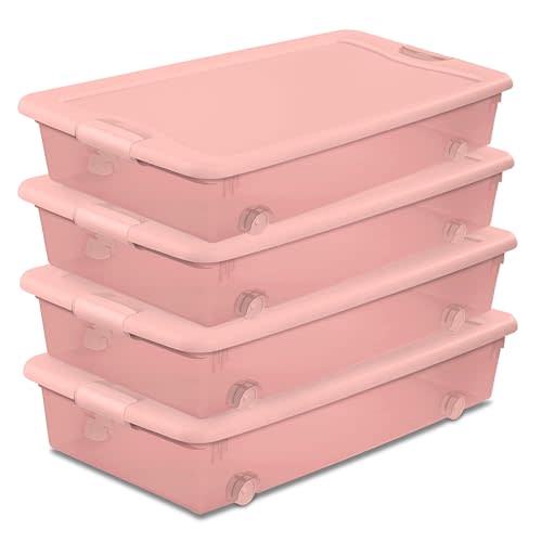 Sterilite Wheeled Latching Box w/Lids for Home & Office, 56 Quart, 4-Pack | Heavy-Duty and Stackable Plastic Containers with Latches for Closet, Cabinet, Bedroom, Bathroom and Dorm Room Organization