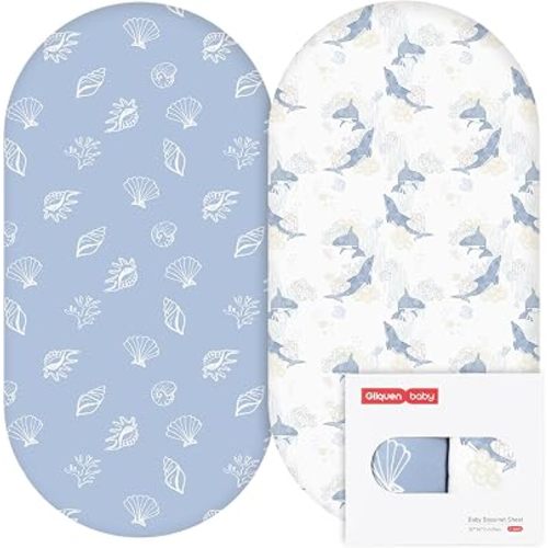 Gllquen Baby Bassinet Sheets Set 2-Pack, Breathable Cozy Bassinet Fitted Sheet Universal Fit Standard Mattress Oval Rectangle Cradle Baby Sheets for Baby Boy Girls Unisex 32"x16"(Seashell)