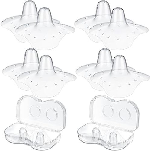 Nuanchu 8 Pcs Contact Nipple Shield for Breastfeeding Newborn Nipple Protector with Carrying Case Silicone Extender for Women Protecting Sore, Flat or Inverted(24 mm/ 0.94 Inch,Clear)
