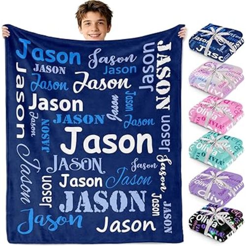 Gudina Personalized Baby Blankets and Throws, Custom Blanket with Name, Personalized Valentines Blanket Gifts for Kids Her Teen Girls Boys