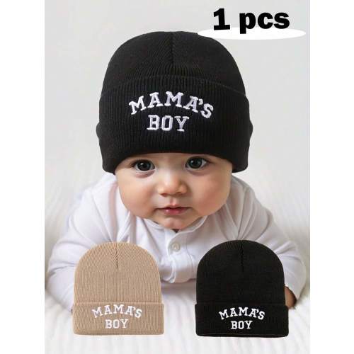 1pc Baby Beanie Black Hat, Letter Embroidery Infant Newborn Toddler Winter Warm Knit Cap For Little Boys Girls,Kids & Baby, Y2k Style, Newborn Knitted Hat For Outdoor Winter Warm Hat | SHEIN USA