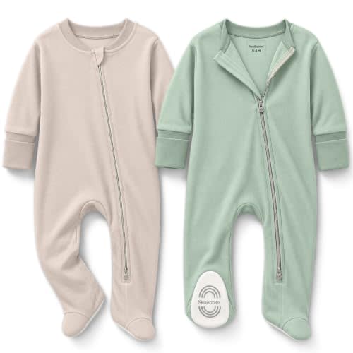 2pk Baby Pajamas Footie, Baby Sleepers, Newborn Pajamas (Sage, 0-3M) | Organic Cotton Footed Baby Onesies with Mitten Cuffs, Double Zipper Jammies, Soft, Breathable, Unisex Sleep and Play PJS