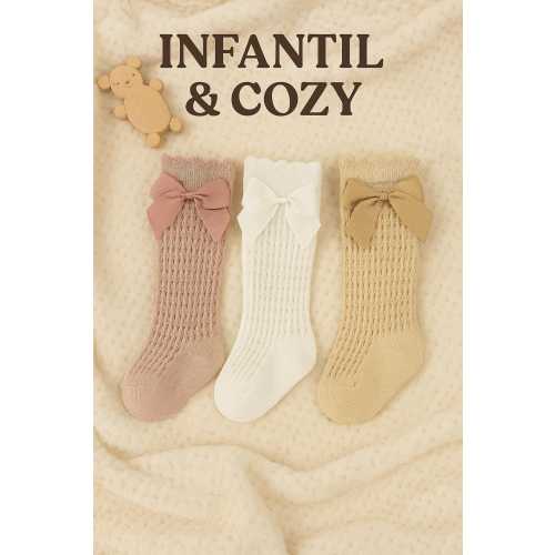 Baby Girl Knee High Socks with Bows | 3 Pairs Pack | Infant & Toddler Lace Cotton Socks | Cute Outfit Accessory | Baby Shower Gift