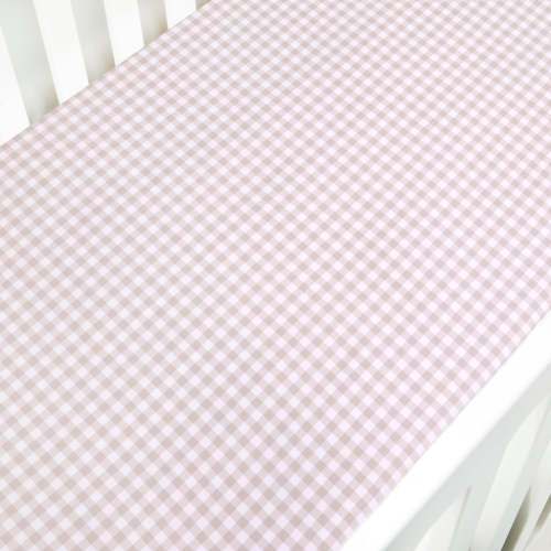 Picnic Gingham Crib Sheet in Beige
