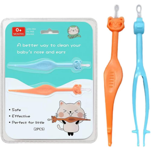Two Pack 3 in 1 Baby Nose and Ear Gadget, Safe Baby Nose and Ear Cleaner, Nose Cleaning Tweezers for Infants and Toddlers